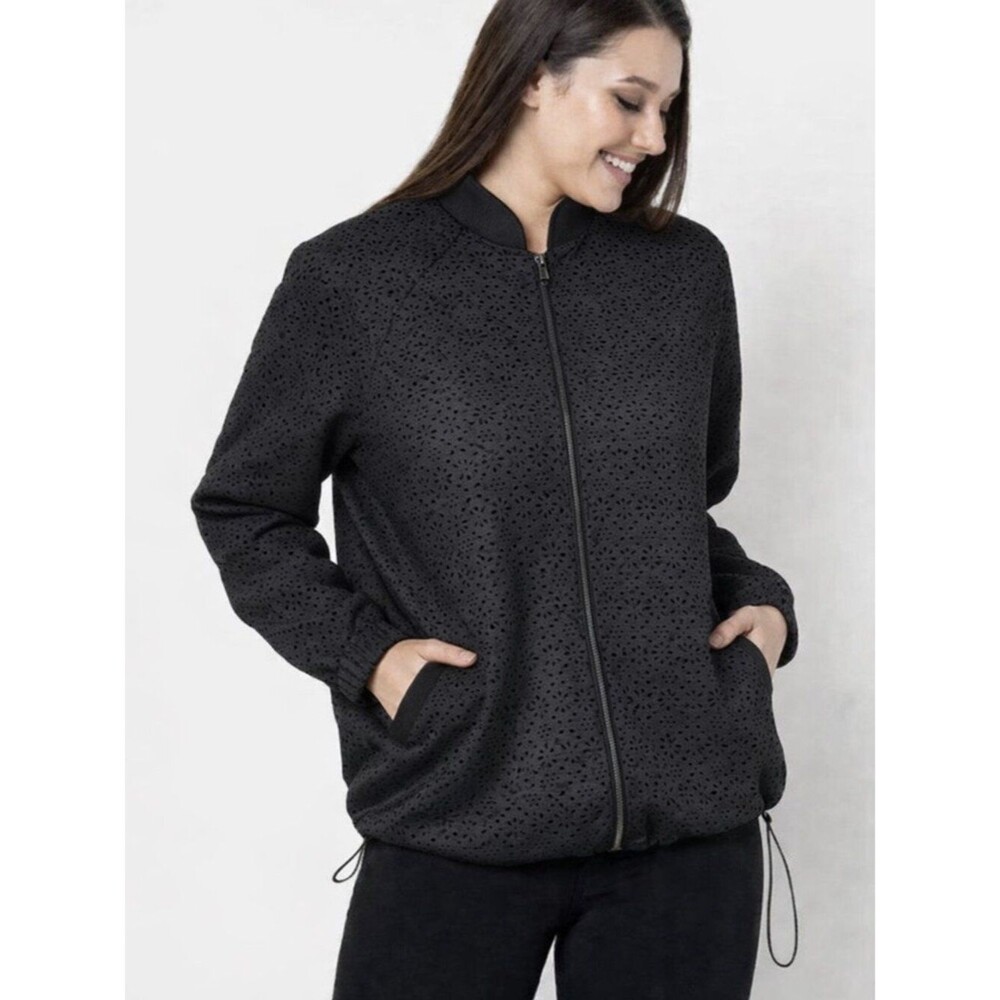 dennis basso Black Perforated Bomber Jacket Size XL NWOT